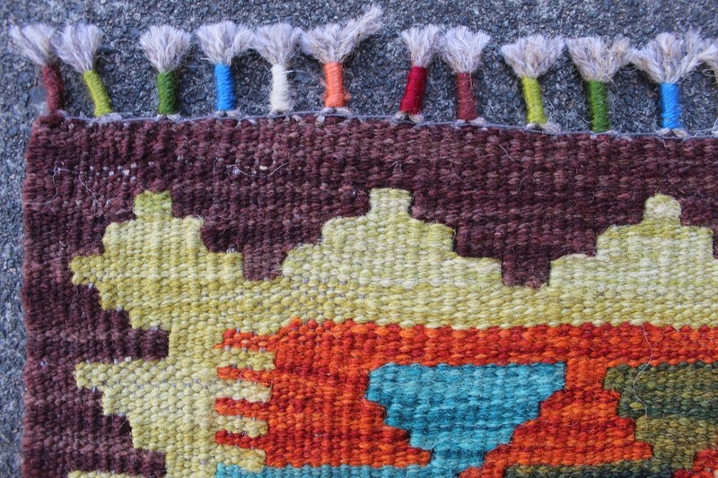 Kilim Vintage Traditional Hand Made Oriental Brown Red Wool Small Kilim 89x55cm gallery