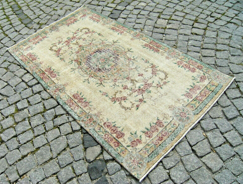 Turkish Rug 44'' x 74'' Vintage Muted Dye Oushak Rug Hand-knotted Wool Rug