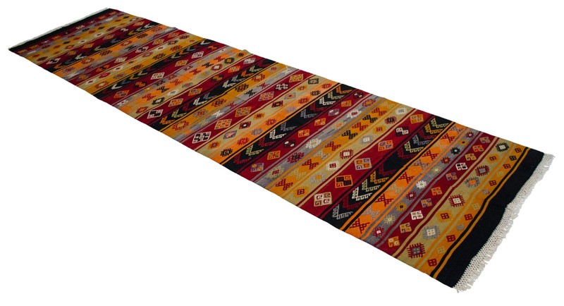 Handmade vintage runner rug Turkish kilim embroidered hallway decor rug 3x12 ft gallery