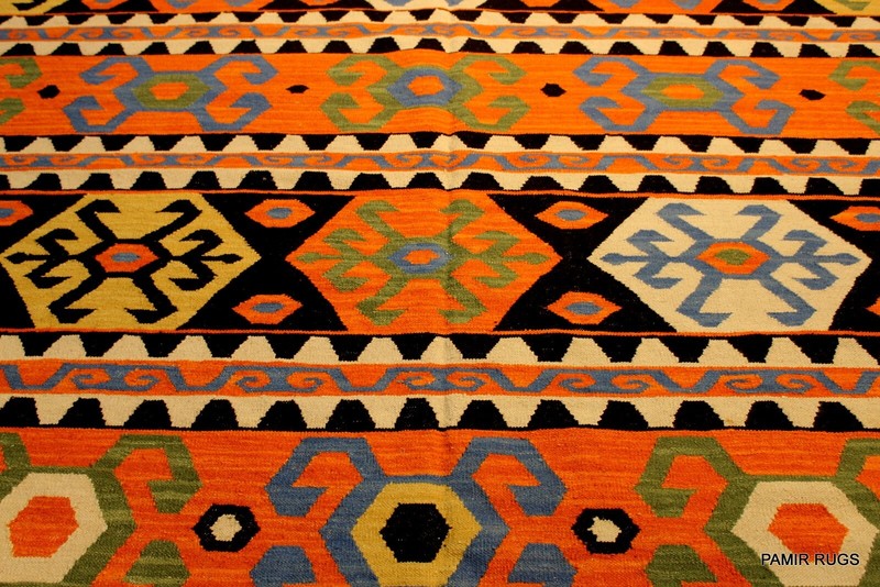 _HAND_MADE_KILIM_9' x 12' Southwestern style SHIRVAN CAUCASIAN Black ORANGE RUG gallery