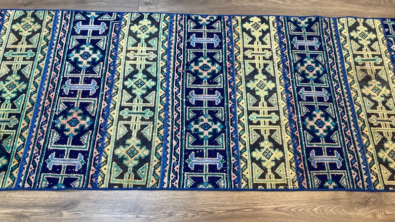 Patchwork Blue Runner Rug, Kitchen Rug, Hallway Rug, 2.6 x 10.8 ft gallery