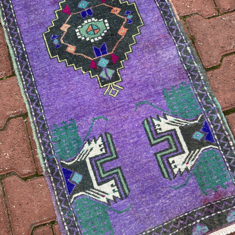 Violet Turquoise 2x4 Handwoven Turkish Wool Rug With Dark Border- Tariff Free gallery
