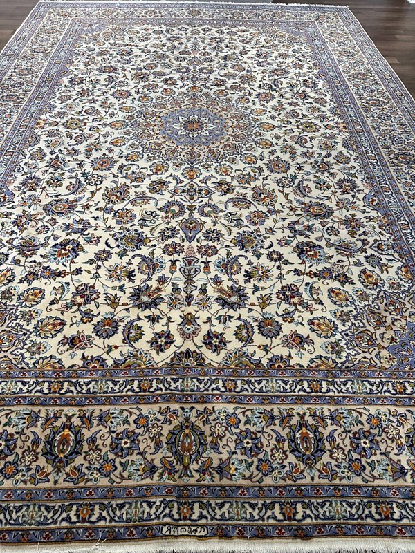 Handmade Vintage Ivory & Blue Classic Oriental Rug,Floral Medallion Design,11x16 gallery
