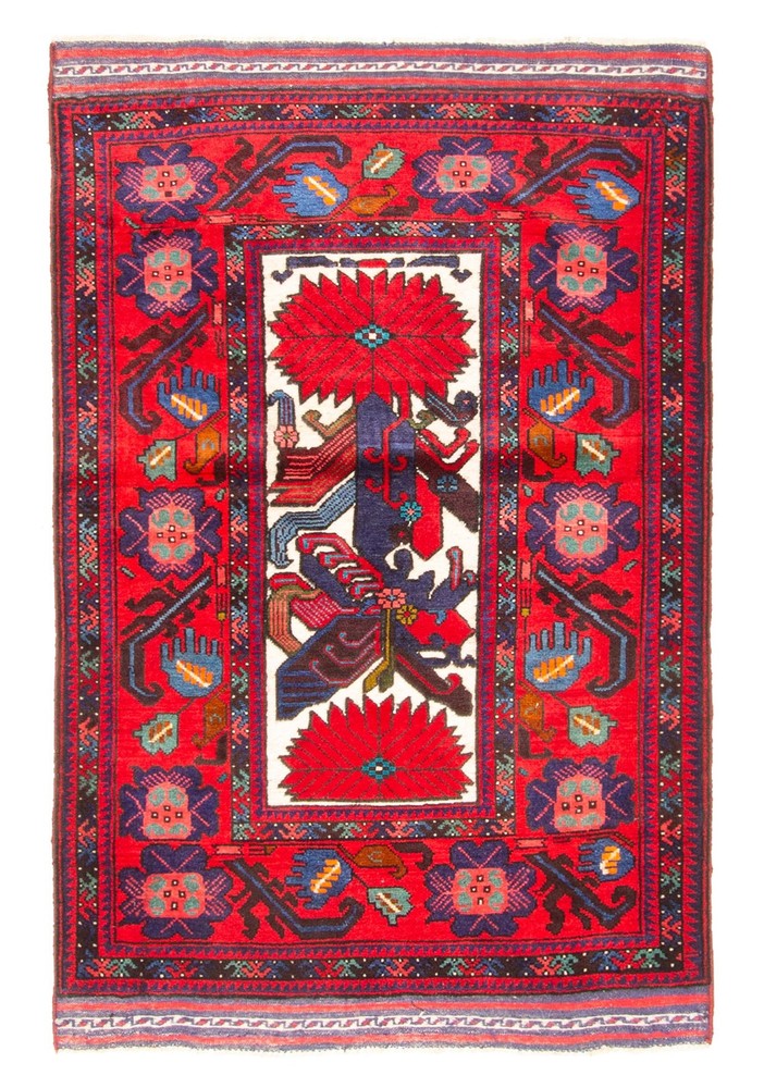 Vintage 3'2" x 4'11" Traditional Hand Knotted Vegetable Dye Wool Area Rug