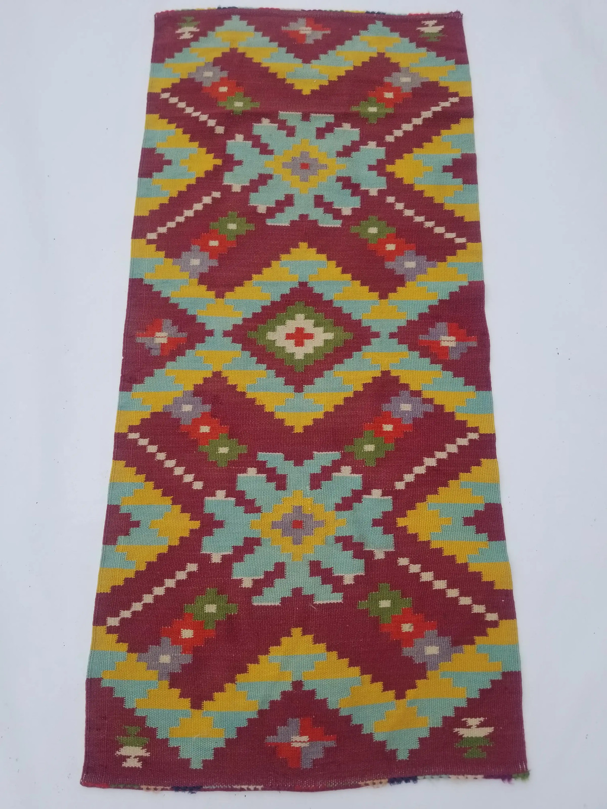 Fine Vintage Traditional Hand Made Oriental Wool Multicolor Kilim 149x66cm gallery