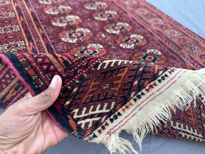 Antique Tekke Ersari Rug, Hand-Knotted, Rare Red and Ivory Geometric Accent Rug gallery