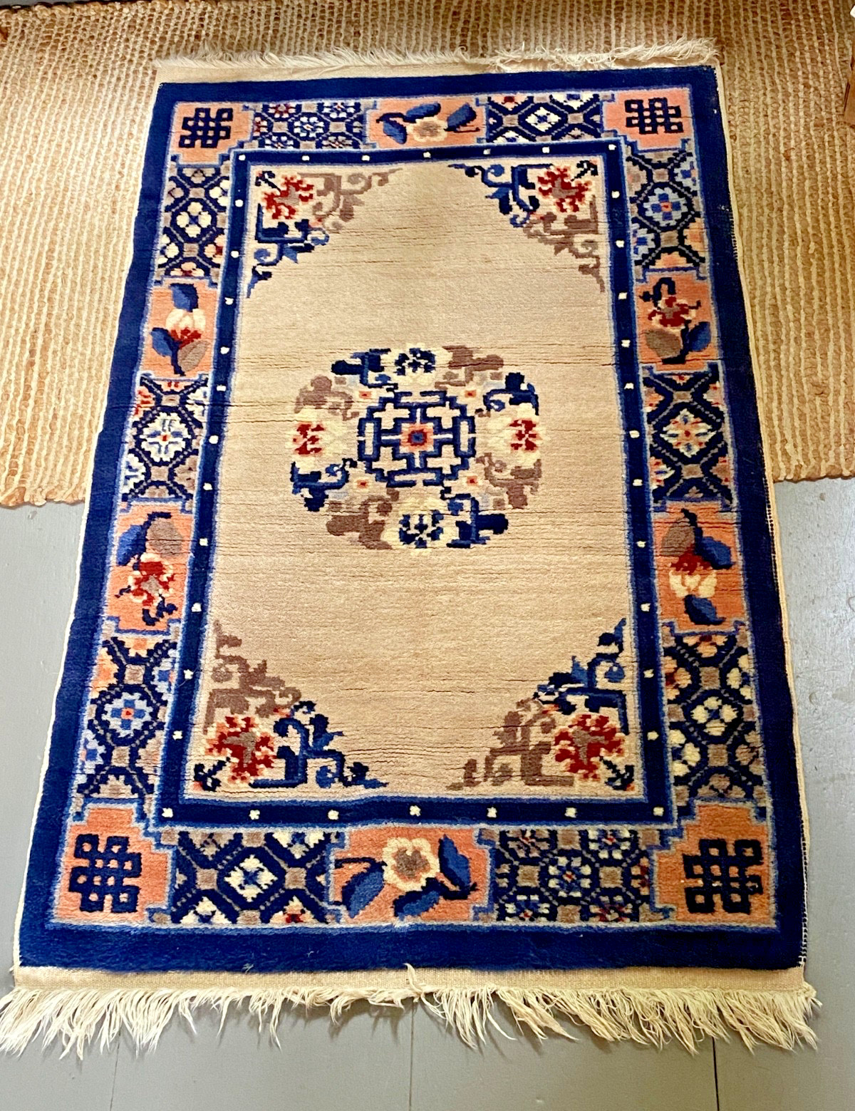 Vintage Art Deco Chinese Hand Knotted WOOL Oriental Rug 2’x3 ft gallery