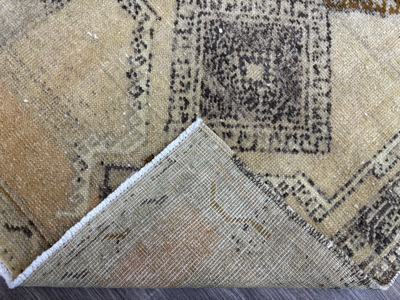 2x5 Beige Brown Vintage Medallion Small Turkish Runner, Hand-Knotted Wool Rug gallery