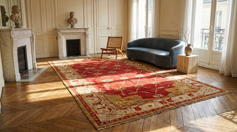 9'x21' Large Scale Arts and Crafts Design Antique Red Turkish Oushak Rug gallery
