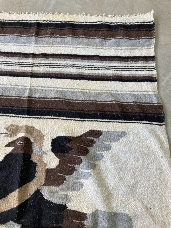 Vintage Handmade Mexican Serape Eagle Wool Kilim Rug Carpet 174x104 cm gallery