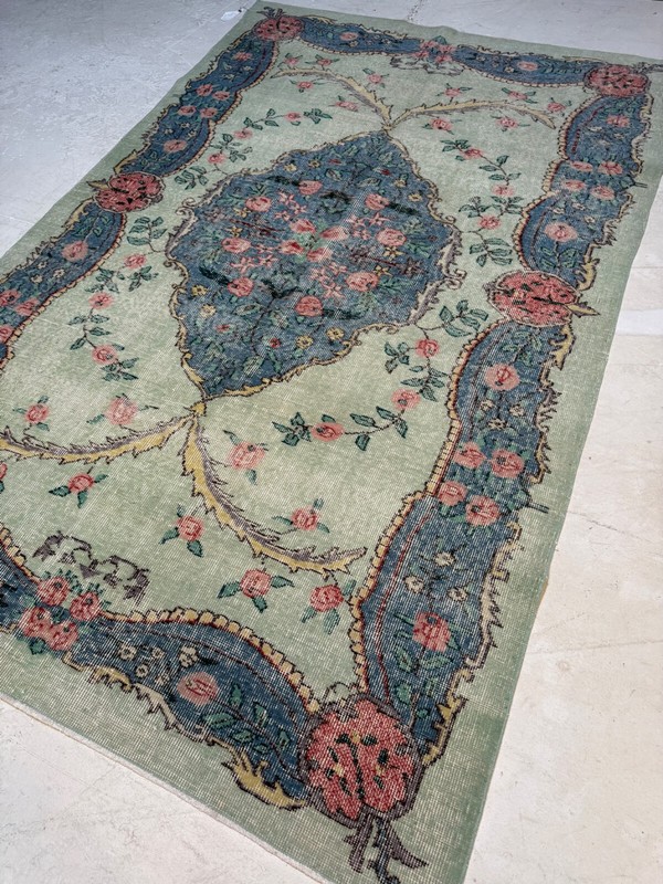 Oriental Hand-Knotted Wool Area Rug Turkish Oushak Green/Blue/Red 5'5" x 8'7" gallery