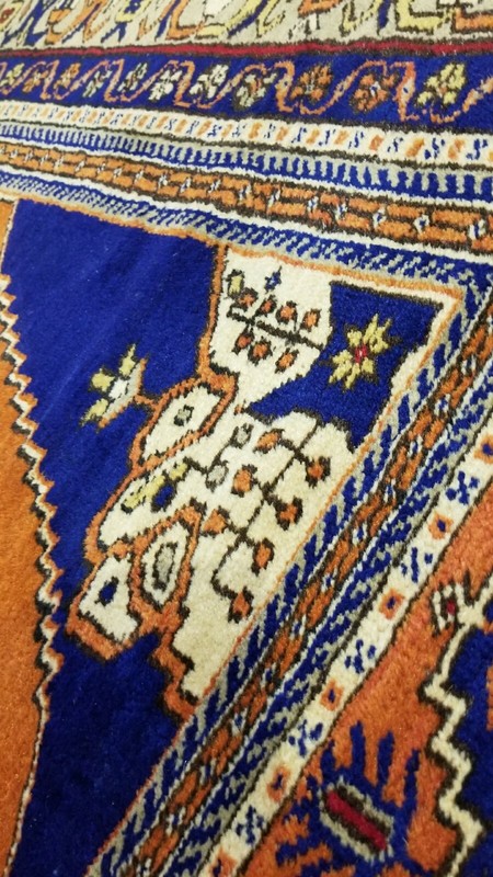 Beautiful Vintage 1950-1960s Wool Pile, Henna Dye Tribal Dowry Rug 4’4”x 6’6” gallery