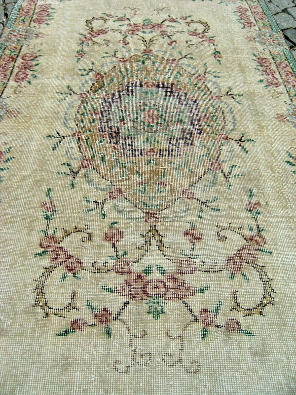 Turkish Rug 44'' x 74'' Vintage Muted Dye Oushak Rug Hand-knotted Wool Rug gallery