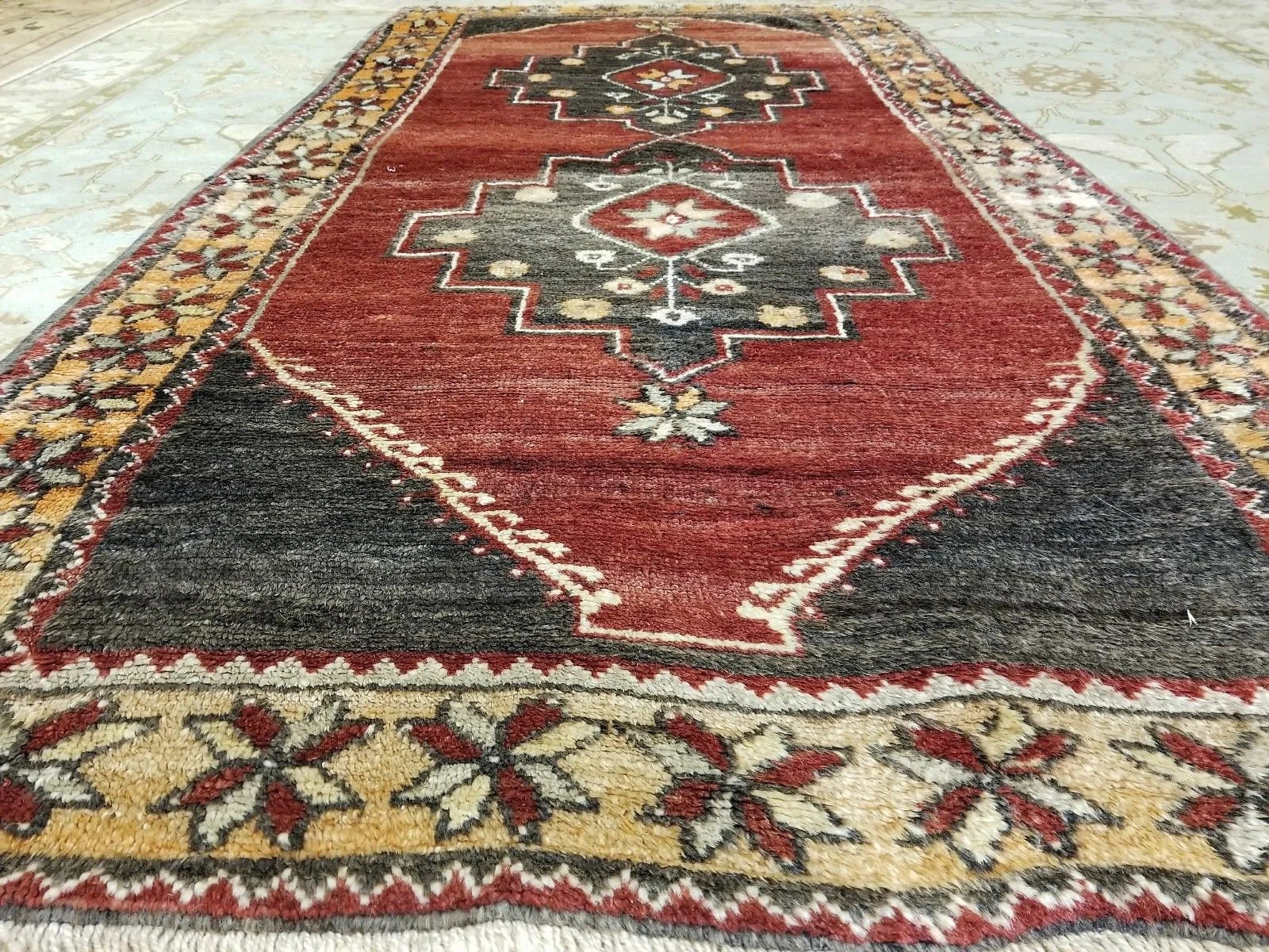 Rare Primitive Cr1930-1939s Antique Multi-Colored Wool Pile Tribal Rug 4x7ft gallery