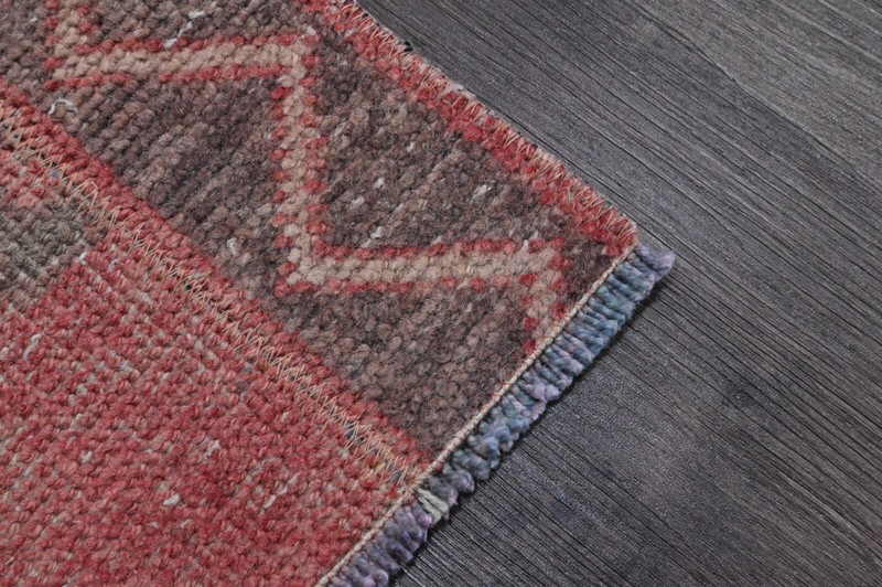 Vintage Turkish Runner Rug 2x5ft Wool Anatolian Handmade Hallway Oushak PINK gallery