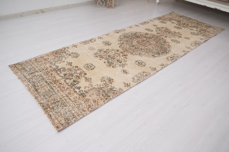 Vintage Turkish Oushak Runner Rug 3x9 Neutral Handmade Antique Wool Carpet 493 gallery