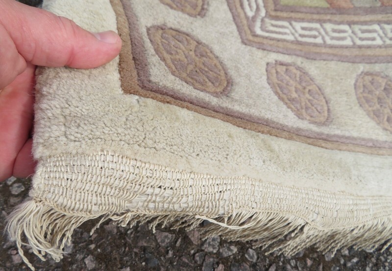 VINTAGE NEPALESE RUG. IN CHINESE TIBETAN DESIGN RUG. 184CM X 92CM. gallery