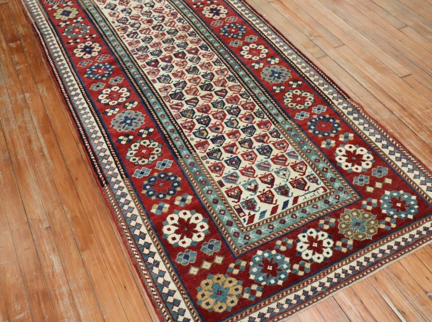 Antique Caucasian Talish Kazak Dated Rug Size 3'3''x8' gallery