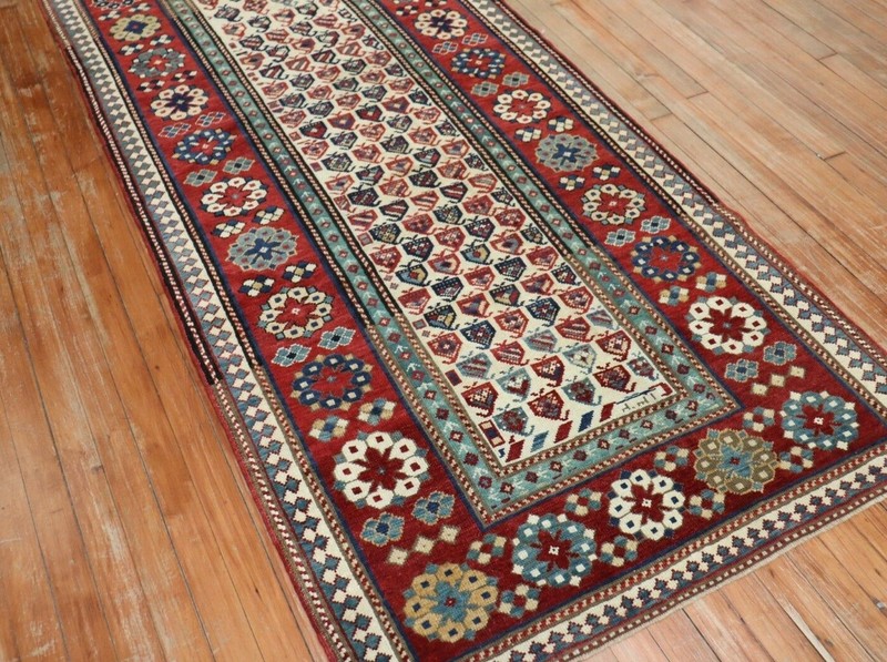 Antique Caucasian Talish Kazak Dated Rug Size 3'3''x8' gallery