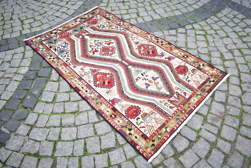 Caucasian Sumak Kilim Rug 42'' x 71'' Awesome Animal Figure Shahsavan Kilim Rug gallery