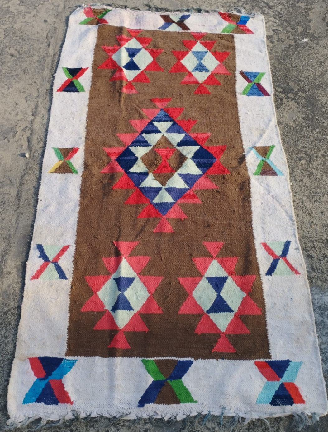 Vintage Handmade Turkish Geometric Wool Kilim Rug Carpet 168x92 cm gallery