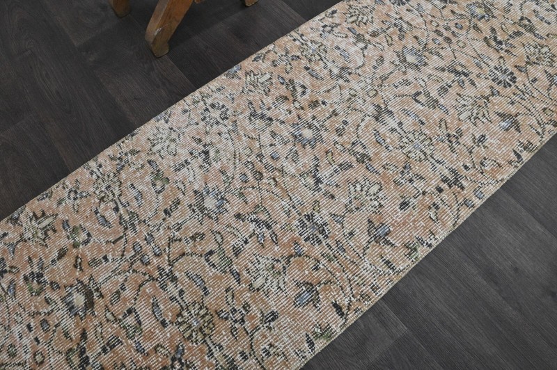 Vintage Turkish Runner Rug 2x8ft Wool Anatolian Handmade Hallway Oushak PEACH gallery