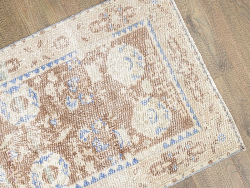 Long Narrow Oushak Runner 2'10x11'7 ft Brown Blue – Warm Neutral Home Decor gallery