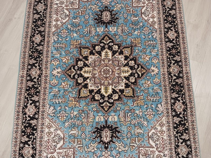 3x5 FINE TURQUOISE SIGNED UNIQUE TABRIZZ HANDMADE-KNOTTED WOOL/SILK RUG 586348 gallery