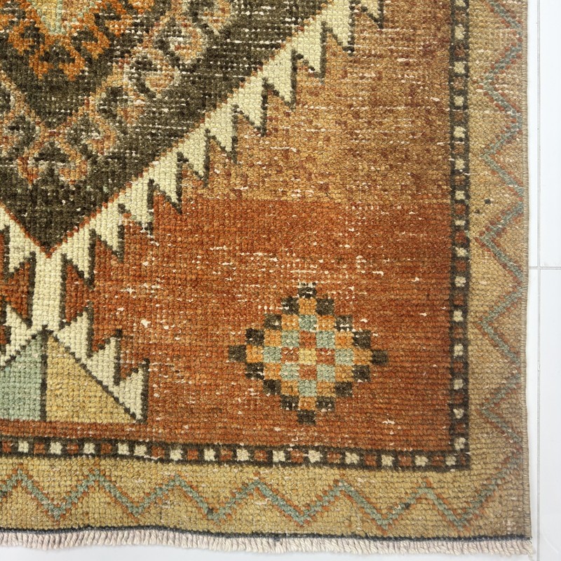 3x11 Terracotta Cream Antique Wool Runner With Dark Brown Motifs- Tariff Free gallery