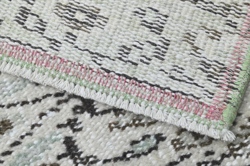 Vintage Turkish Runner Rug 2x7ft BEIGE Handmade Anatolian Oushak Hallway Wool gallery