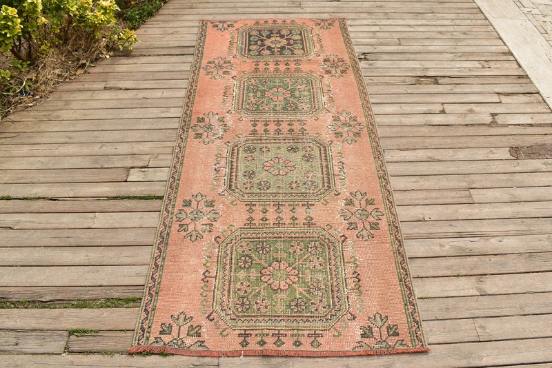 Turkish Rug 3x7 Oushak Oriental Runner Vintage Pink Hallway Carpet 39''x94'' gallery