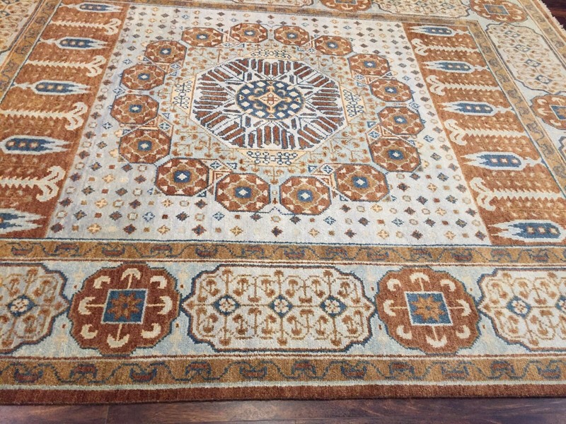 Hand Knotted Light Blue Brown Oushak Heriz Geometric Area Rug Carpet 8’x10’2,70 gallery