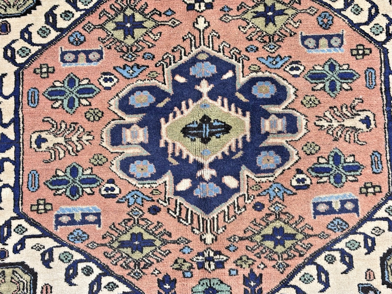 Vintage Ardebil Tribal Geometric Hand Knotted Wool Ivory Oriental Area Rug 6x9 gallery