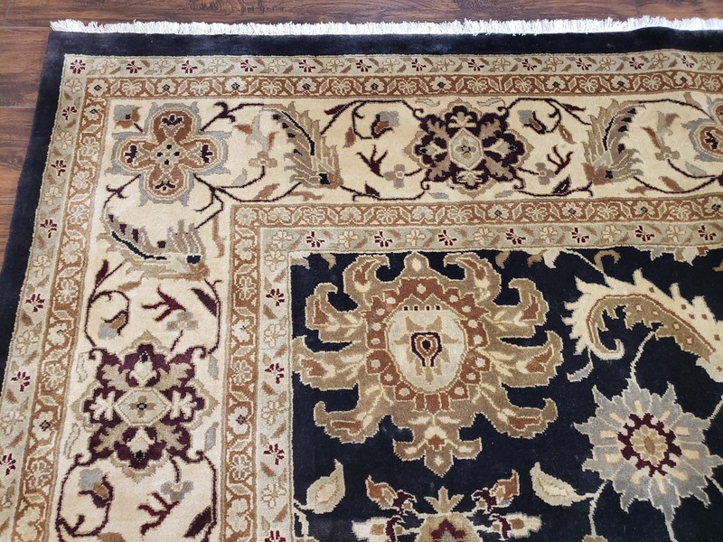 Indian Sultanabad Mahal Area Rug 8x12 Wool Handmade Black Oriental Carpet gallery