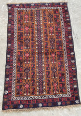 Vintage Traditional Handmade Geometric Motif Oriental Wool Floor Rug 147×92 cm