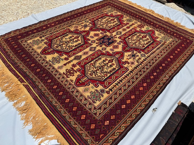 Antique Handwoven Terracotta Muted Rug 8x10 Large Afghan Geometric Kilim Carpet gallery