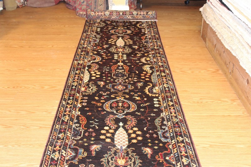 14 FT. LONG HALL RUNNER HANDMADE KNOTTED BROWN COLOR VEGIE DYE ONE OF A KIND gallery