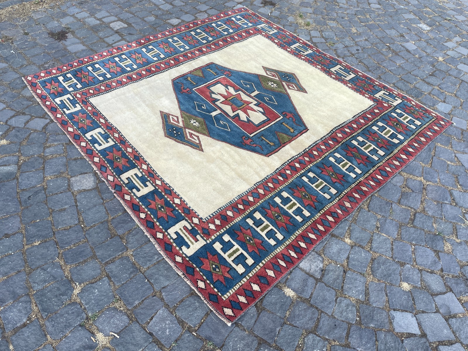 Bohemian Area Rug Handmade Wool Rug Turkish Vintage Traditional Rug 6,3 x 6,1 ft gallery