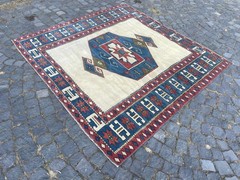 Bohemian Area Rug Handmade Wool Rug Turkish Vintage Traditional Rug 6,3 x 6,1 ft