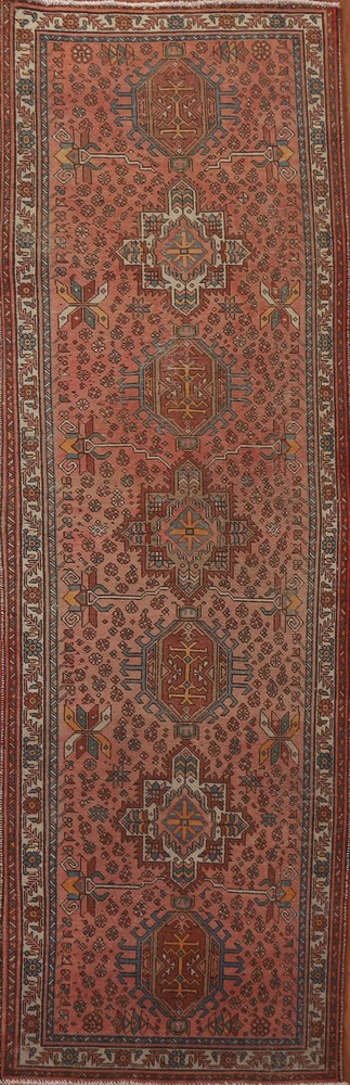 Holiday Deal! Semi-Antique Pink Wool Heriz Runner Rug 4x13 Handmade Wool Carpet
