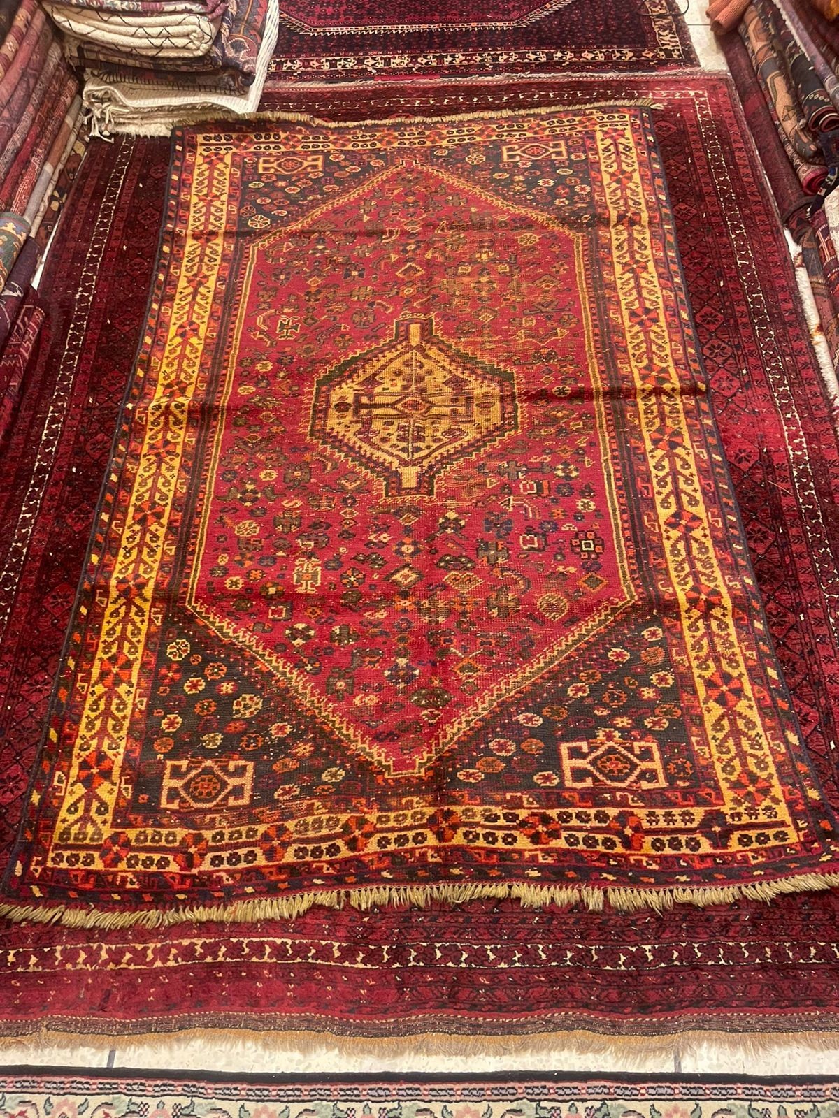 5 X 8 FT COLLECTORS’ ITEM Antique Natural Vegetable Dye Kazak Vase Design Carpet gallery