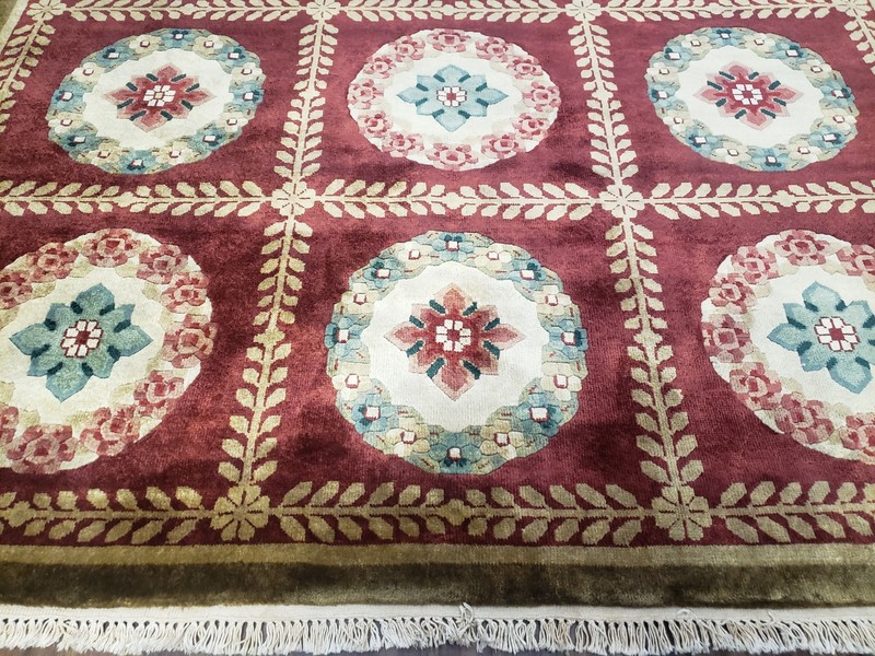 Nepali Aubusson Panel Rug 6x9 Soft Wool Handmade Vintage Tibetan Carpet Red Nice gallery