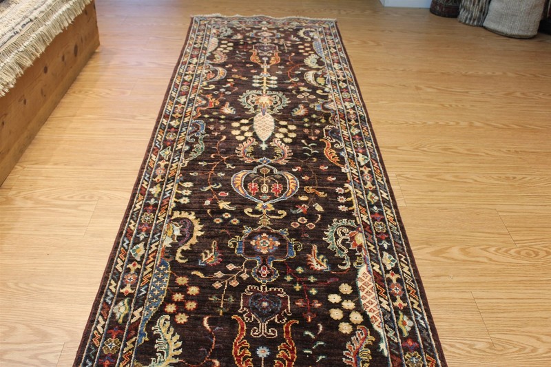 14 FT. LONG HALL RUNNER HANDMADE KNOTTED BROWN COLOR VEGIE DYE ONE OF A KIND gallery