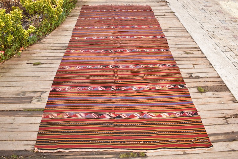 Turkish Kilim Rug 5'x12' Handwoven Sivas Vintage Natural Wool Kilim 153x370cm gallery