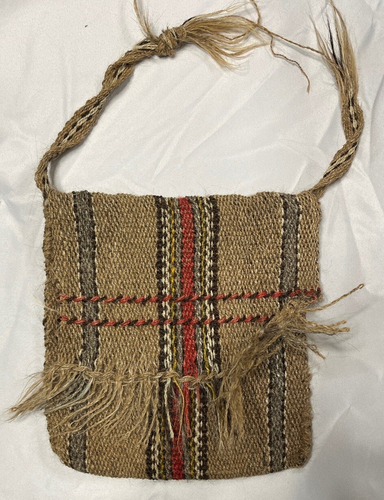 Antique Tribal Storage Bag - Hand Woven - Ochre, Black, Ivory, Red - Stunning