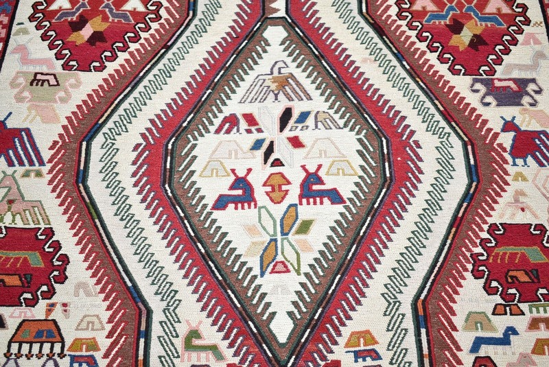Caucasian Sumak Kilim Rug 42'' x 71'' Awesome Animal Figure Shahsavan Kilim Rug gallery