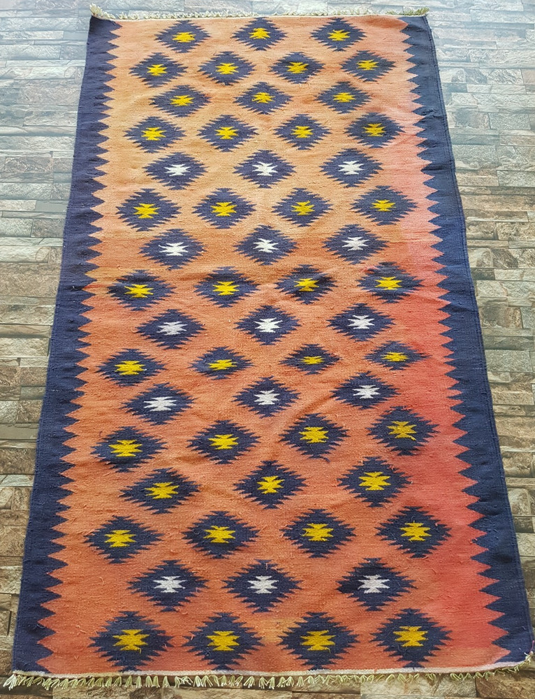 Vintage Handmade Turkish Geometric Wool Kilim Rug 166x99 cm