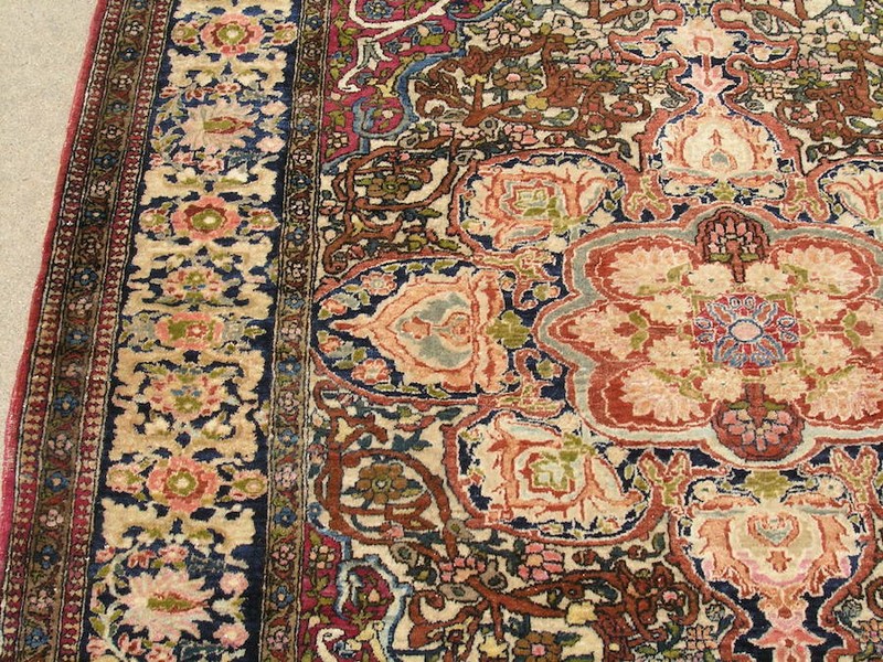 Antique 1850s I s p h a h a n Ahmad Agha Fine Oriental Rug Carpet 4'9"x6'3" pile gallery