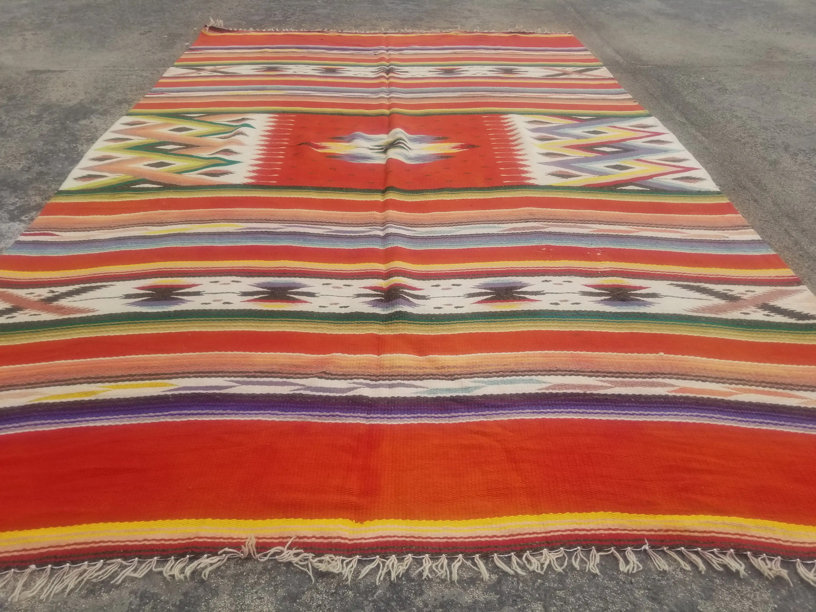 Fine Vintage Traditional Handmade Mexican Wool Multicolor Kilim 7.1x4.5 ft gallery