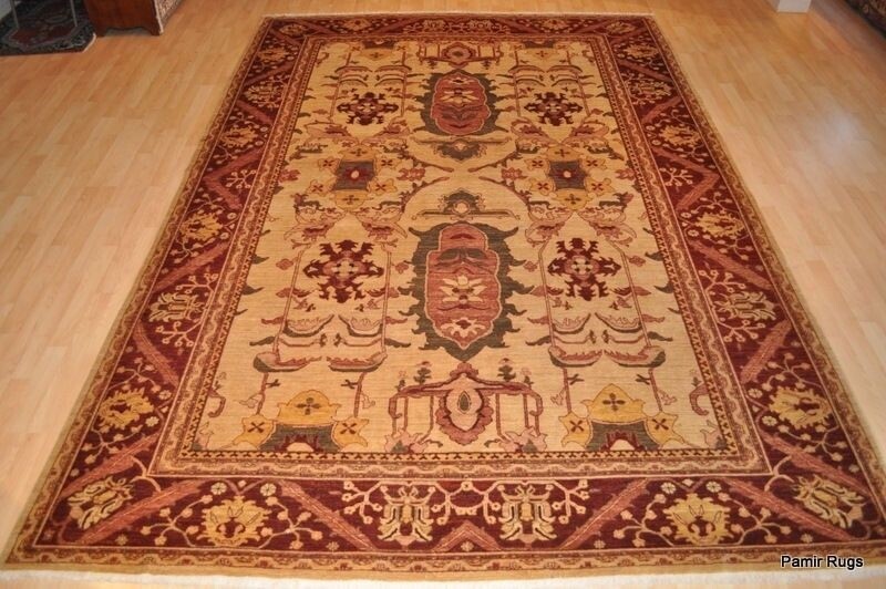 _HAND-MADE_HERIZ_DESIGN_9X12 FT. VEGETABLE DYED NATURAL COLOR BEIGE, DARK RED gallery